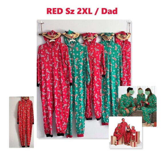 Matching Family Pajamas Reindeer Antler Zipper Onesie RED SZ 2XL / DAD - Picture 2 of 9